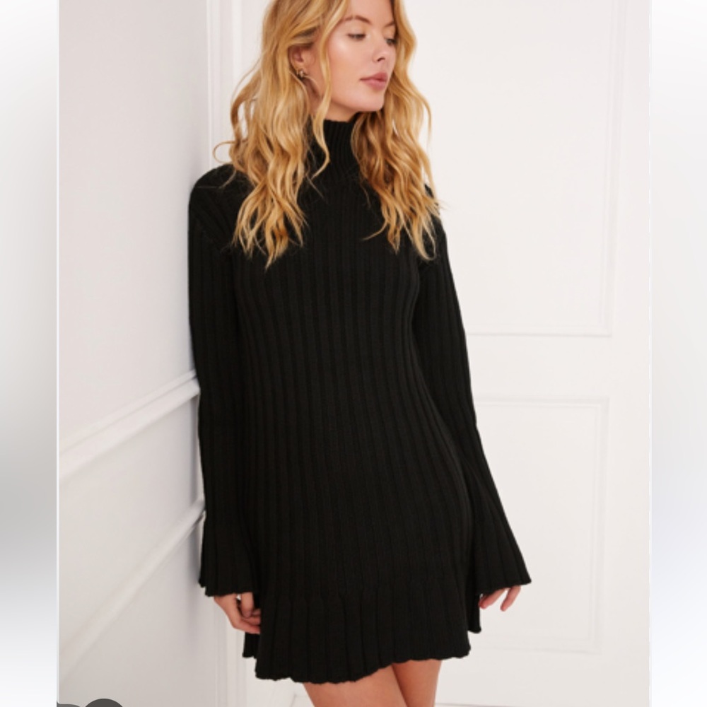 Something Navy Ribbed Turtleneck Sweater Mini Dress